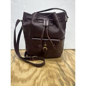 Vintage Etienne Aigner Burgundy Leather Bucket Shoulder Bag Drawstring Closure